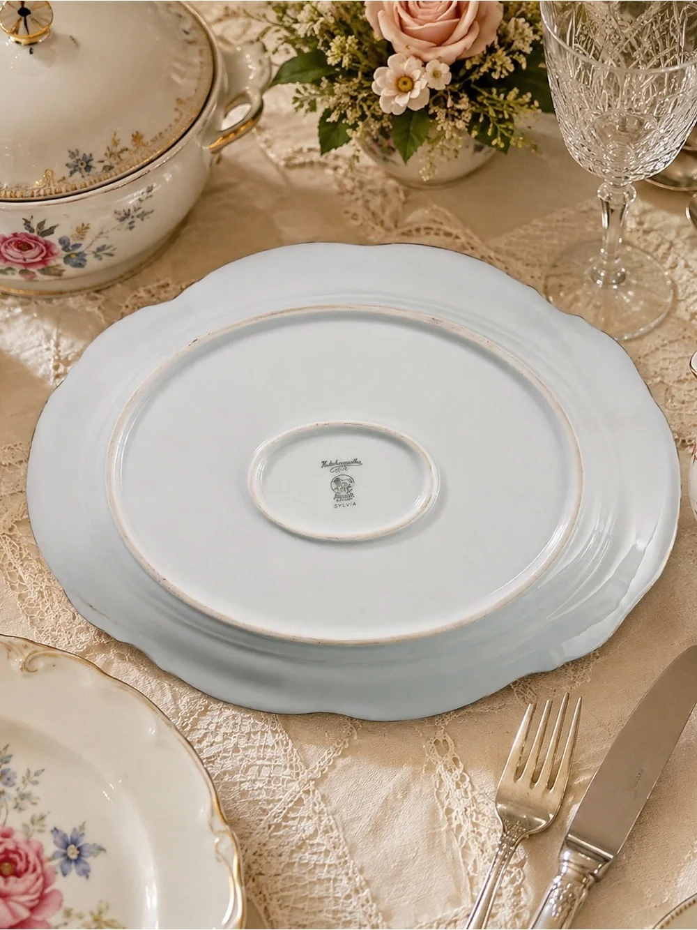 Vintage 1971 Hutschenreuther Sylvia Bavaria Hand-Painted Floral Serving Platter